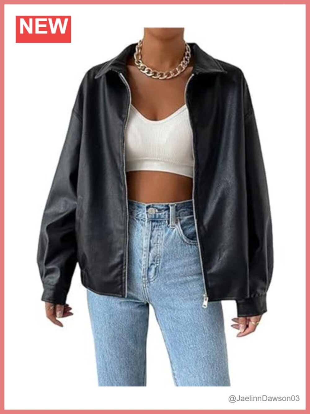Faux Leather Shacket Long Sleeve Zip Up Moto Biker Jacket Oversized